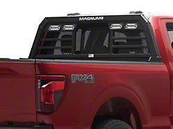 Magnum Low Pro Headache Rack with Lights and Window Cut-Out; Matte Black (21-26 F-150)