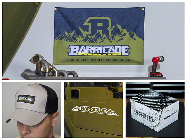 Barricade Brand Sponsor; Garage Banner, Hat, Oversized Decal