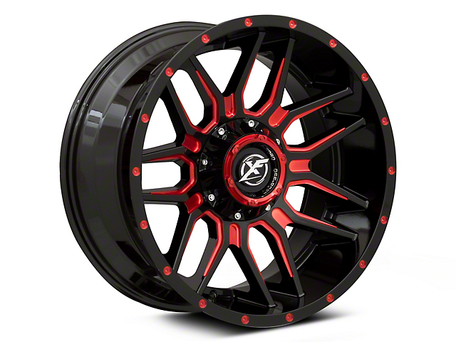 XF Offroad XF-222 Gloss Black Red Milled 6-Lug Wheel; 20x9; 12mm Offset (03-09 4Runner)
