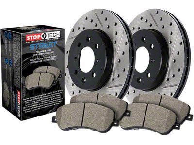 StopTech Street Axle Slotted and Drilled 6-Lug Brake Rotor and Pad Kit; Front (03-09 4Runner w/ 12.56-Inch Front Rotors)