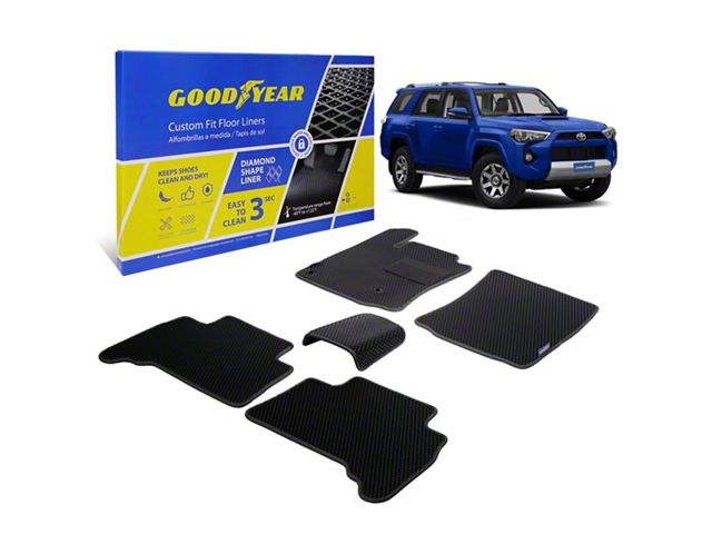 Goodyear Car Accessories Custom Fit Front, Rear and Cargo Floor Liners; Black (10-24 4Runner w/ Sliding Rear Cargo Deck)