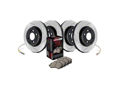 StopTech Sport Axle Slotted 6-Lug Brake Rotor and Pad Kit; Front and Rear (03-09 4Runner w/ 13.30-Inch Front Rotors)
