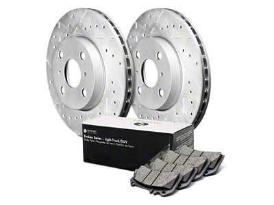 Rockies Series Cross-Drilled and Slotted 6-Lug Brake Rotor and Light Truck/SUV Pad Kit; Front (08-09 4Runner w/ 12.56-Inch Front Rotors)