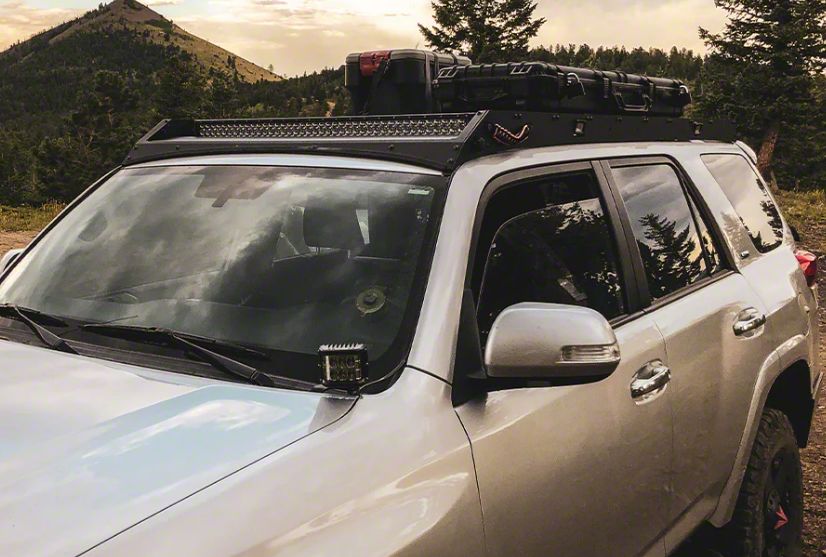 Cali Raised LED Premium Roof Rack with 42-Inch Dual Row White Spot Beam LED Light Bar, Cut Outs and Light Kit (10-23 4Runner)