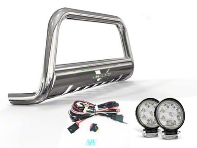 Bull Bar with 4.50-Inch Round LED Lights; Stainless Steel (03-24 4Runner, Excluding TRD)