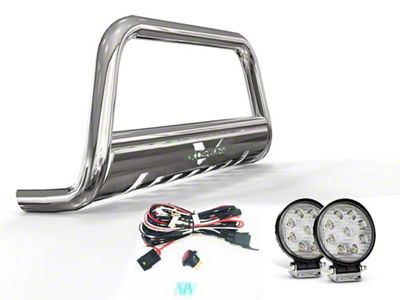 Bull Bar with 4.50-Inch Round LED Lights; Stainless Steel (03-24 4Runner, Excluding TRD)