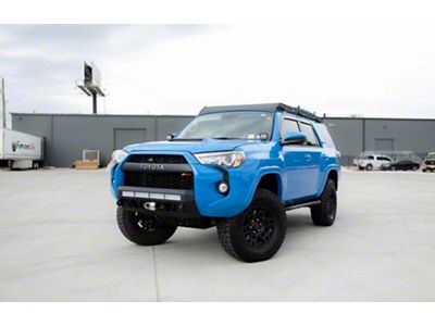 Cali Raised LED Stealth Winch Mount Front Bumper with 32-Inch Spot Beam LED Bumper Light Bar and Small Blue OEM Style Switch (14-24 4Runner)