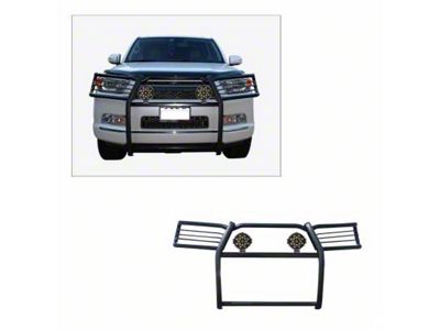 Grille Guard with 7-Inch Black Round LED Lights; Black (10-24 4Runner, Excluding Limited, Nightshade, TRD Pro & TRD Sport)