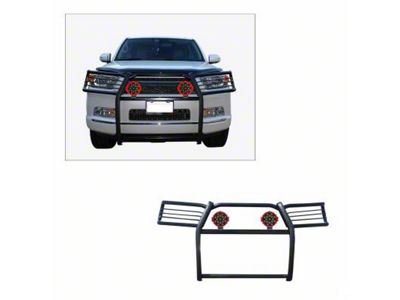 Grille Guard with 7-Inch Red Round LED Lights; Black (10-24 4Runner, Excluding Limited, Nightshade, TRD Pro & TRD Sport)