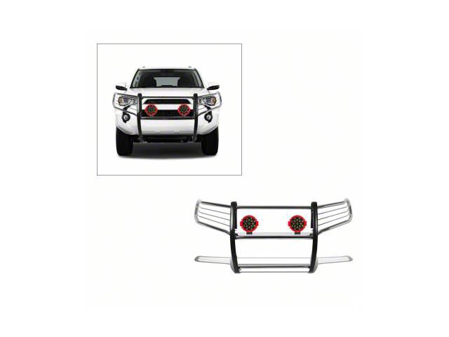 Grille Guard with 7-Inch Red Round LED Lights; Stainless Steel (10-24 4Runner, Excluding Limited, Nightshade, TRD Pro & TRD Sport)