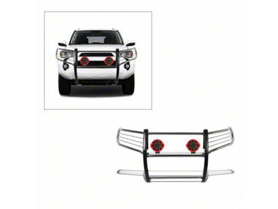 Grille Guard with 7-Inch Red Round LED Lights; Stainless Steel (10-24 4Runner, Excluding Limited, Nightshade, TRD Pro & TRD Sport)
