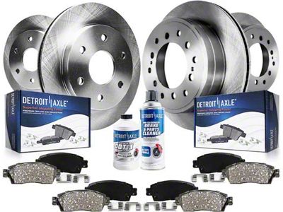 Vented 6-Lug Brake Rotor, Pad, Brake Fluid and Cleaner Kit; Front and Rear (03-09 4Runner w/ 13.30-Inch Front Rotors)