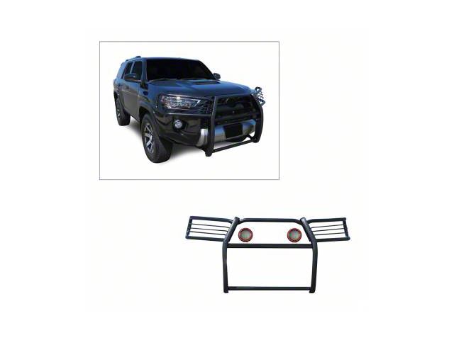 Grille Guard with 5.30-Inch Red Round Flood LED Lights; Black (10-24 4Runner, Excluding Limited, Nightshade & TRD Sport)