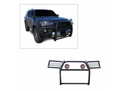 Grille Guard with 5.30-Inch Red Round Flood LED Lights; Black (10-24 4Runner, Excluding Limited, Nightshade & TRD Sport)