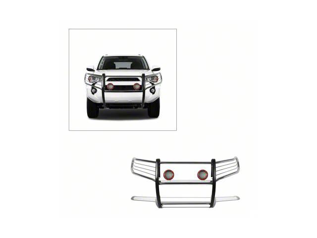 Grille Guard with 5.30-Inch Red Round Flood LED Lights; Stainless Steel (10-24 4Runner, Excluding Limited, Nightshade & TRD Sport)