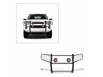 Grille Guard with 5.30-Inch Red Round Flood LED Lights; Stainless Steel (10-24 4Runner, Excluding Limited, Nightshade & TRD Sport)