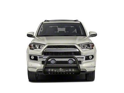 Bull Bar with Skid Plate and 5.30-Inch Black Round Flood LED Lights; Textured Black (10-24 4Runner, Excluding Nightshade & 14-24 Limited)