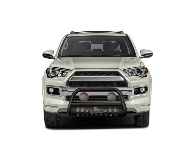 Bull Bar with Skid Plate and 5.30-Inch Red Round Flood LED Lights; Textured Black (10-24 4Runner, Excluding Nightshade & 14-24 Limited)