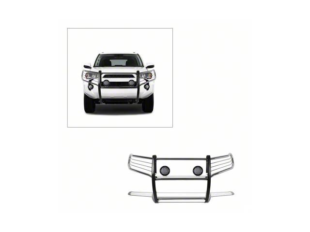 Grille Guard with 5.30-Inch Black Round Flood LED Lights; Stainless Steel (10-24 4Runner, Excluding Nightshade, 14-24 Limited, 20-24 TRD Pro, 22-24 TRD Sport)