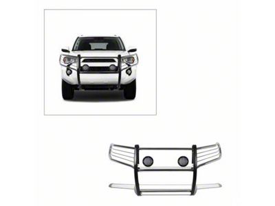 Grille Guard with 5.30-Inch Black Round Flood LED Lights; Stainless Steel (10-24 4Runner, Excluding Nightshade, 14-24 Limited, 20-24 TRD Pro, 22-24 TRD Sport)