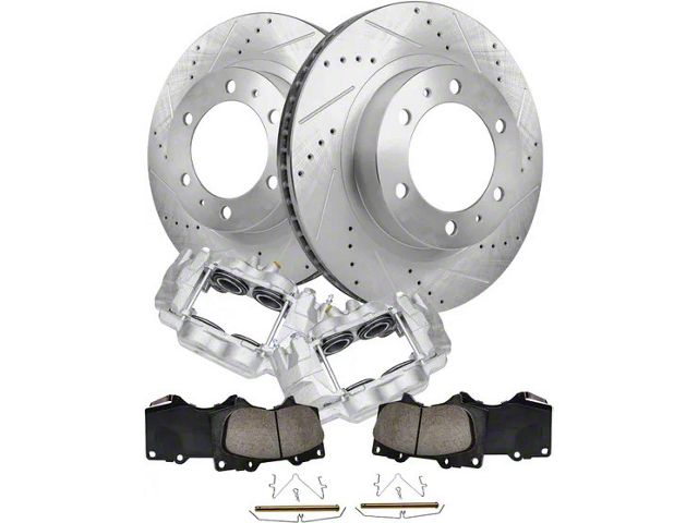 Drilled and Slotted 6-Lug Brake Rotor, Pad and Caliper Kit; Front (03-09 4Runner w/ 12.56-Inch Front Rotors)