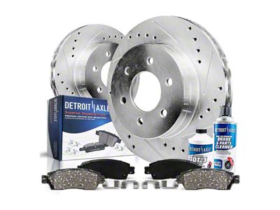 Drilled and Slotted 6-Lug Brake Rotor, Pad, Brake Fluid and Cleaner Kit; Front (05-23 Tacoma)