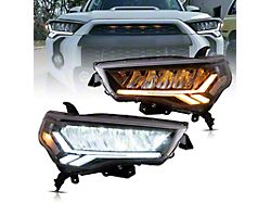 Shark Teeth Style LED Headlights with Dynamic DRL; Black Housing; Smoked Lens (14-20 4Runner)
