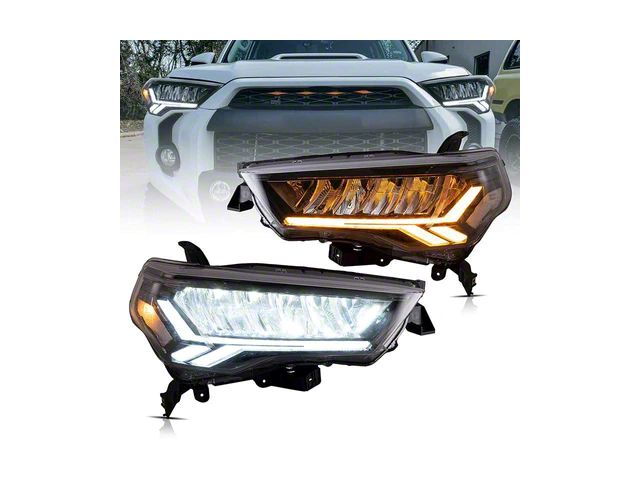 Shark Teeth Style LED Headlights with Dynamic DRL; Black Housing; Smoked Lens (14-20 4Runner)