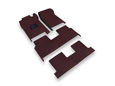 Single Layer Diamond Front, Rear and Third Row Floor Mats; Black and Red Stitching (10-24 4Runner w/ Full Middle Seat)