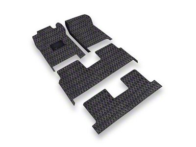 Single Layer Diamond Front, Rear and Third Row Floor Mats; Black and White Stitching (10-24 4Runner w/ Split Middle Seat)