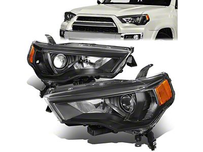 Factory Style Projector Headlights with Amber Corners; Black Housing; Clear Lens (14-20 4Runner)