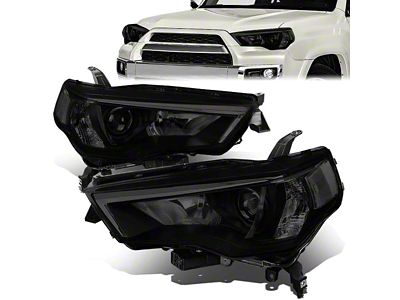Factory Style Projector Headlights with Clear Corners; Chrome Housing; Smoked Lens (14-20 4Runner)