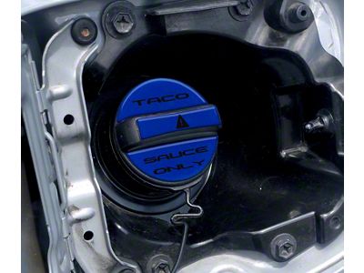 Taco Sauce Only Fuel Cap Overlay; Blazing Blue with Black Text (05-23 Tacoma)