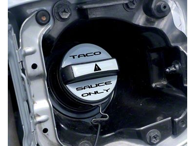 Taco Sauce Only Fuel Cap Overlay; Cement Gray with Black Text (05-23 Tacoma)
