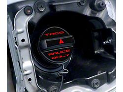 Taco Sauce Only Fuel Cap Overlay; Gloss Black with Red Text (05-23 Tacoma)