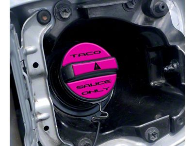 Taco Sauce Only Fuel Cap Overlay; Hot Pink with Black Text (05-23 Tacoma)