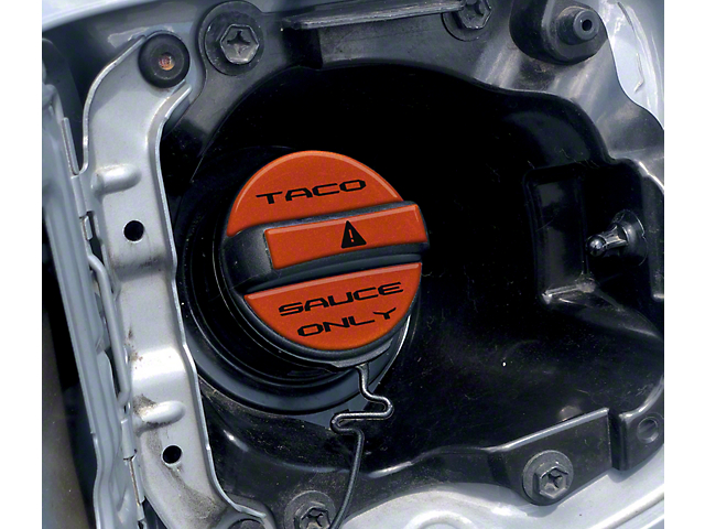 Taco Sauce Only Fuel Cap Overlay; Inferno with Black Text (05-22 Tacoma)