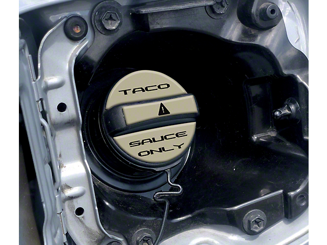 Taco Sauce Only Fuel Cap Overlay; Quicksand Tan with Black Text (05-22 Tacoma)