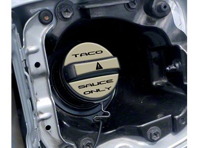 Taco Sauce Only Fuel Cap Overlay; Quicksand Tan with Black Text (05-23 Tacoma)