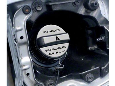 Taco Sauce Only Fuel Cap Overlay; Silver Sky Metallic with Black Text (05-23 Tacoma)