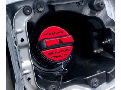 Taco Sauce Only Fuel Cap Overlay; TRD Red with Black Text (05-23 Tacoma)