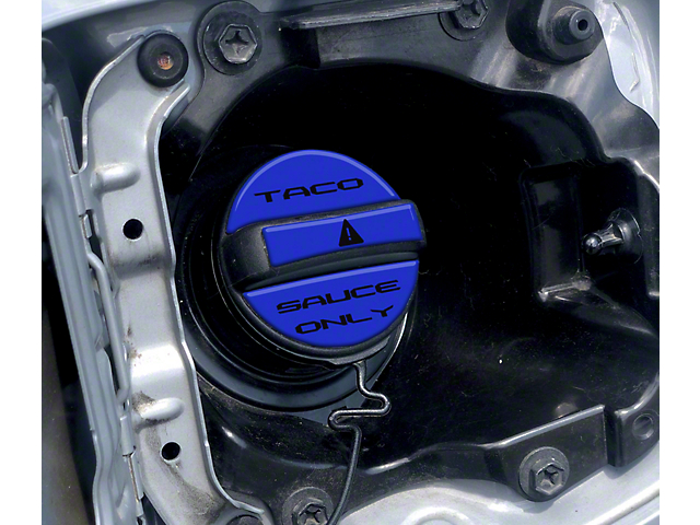Taco Sauce Only Fuel Cap Overlay; Voodoo Blue with Black Text (05-22 Tacoma)