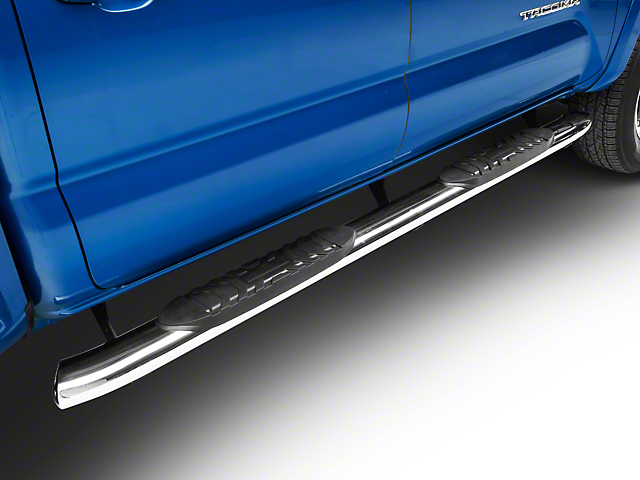 RedRock 5-Inch Oval Bent End Side Step Bars; Stainless Steel (05-22 Tacoma Double Cab)