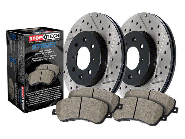 StopTech Street Axle Slotted and Drilled 6-Lug Brake Rotor and Pad Kit; Front (05-23 Tacoma)