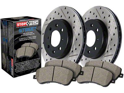 StopTech Street Axle Slotted and Drilled 5-Lug Brake Rotor and Pad Kit; Front (05-15 Tacoma)