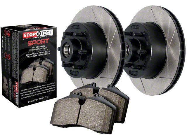 StopTech Truck Axle Slotted 6-Lug Brake Rotor and Pad Kit; Front (05-23 Tacoma)