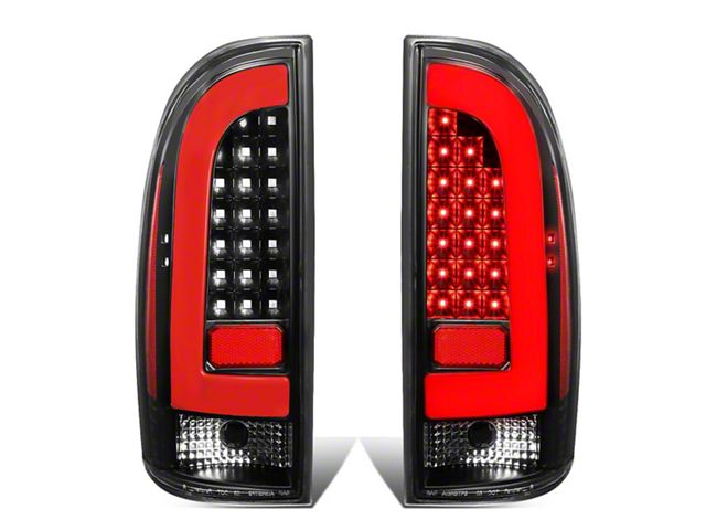 Red L-Bar LED Tail Lights; Black Housing; Clear Lens (05-15 Tacoma w/ Factory Halogen Tail Lights)