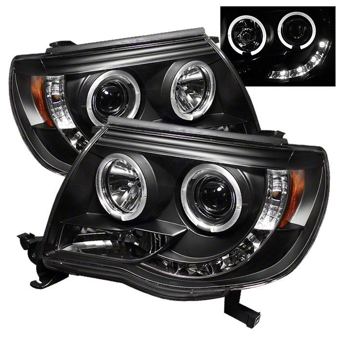LED Halo Projector Headlights; Black Housing; Clear Lens (05-11 Tacoma)