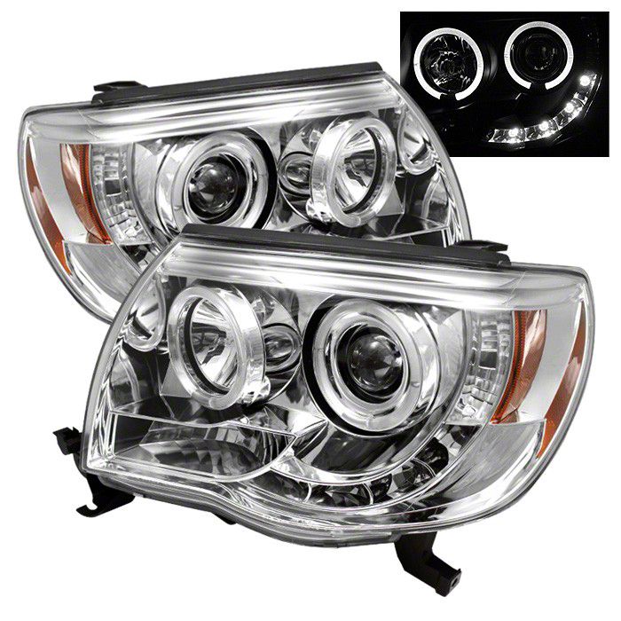 LED Halo Projector Headlights; Chrome Housing; Clear Lens (05-11 Tacoma)