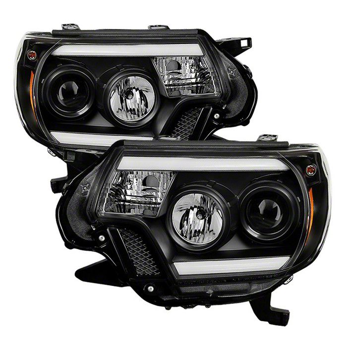 Tacoma Light Bar DRL Projector Headlights; Black Housing; Clear Lens ...